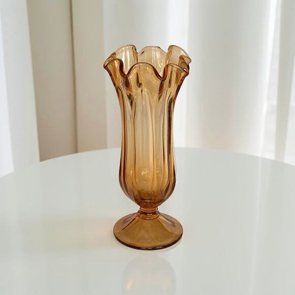 Vintage Westmoreland Colonial Amber Swung Glass Pedestal Vase - Picture 1 of 6